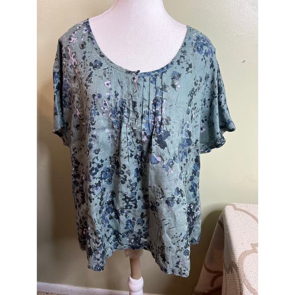 Poetry linen flowy floral water color blouse, size 16 - Picture 8 of 11